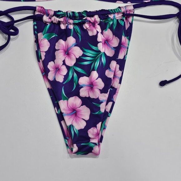 Frankies Bikinis Purple Hibiscus Tia Satin Bikini Bottom - Picture 6 of 6